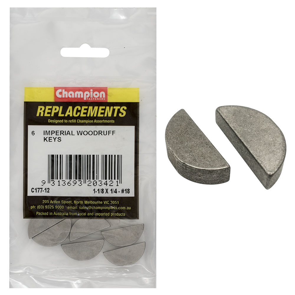 Champion 1-1/8in x 1/4in Wk18 Woodruff Key -6pk
