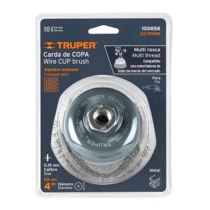 Truper Wire Cup Brush Crimped with Multifit Thread 100mm