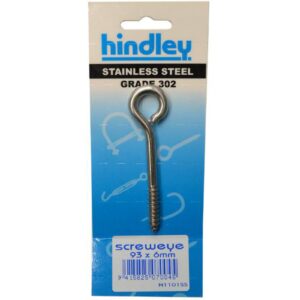 Hindley Screw Eye Stainless Steel 93mm x 6mm Carded