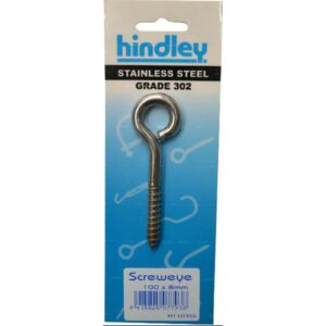 Hindley Screw Eye Stainless Steel 100mm x 8mm Carded