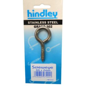 Hindley Screw Eye Stainless Steel 66mm x 6mm Carded