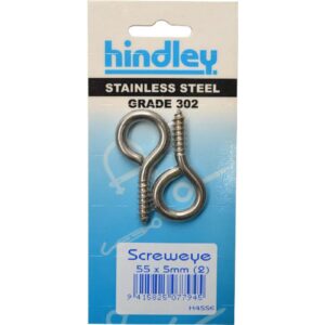 Hindley Screw Eye Stainless Steel 2-pce 55mm x 5mm Carded