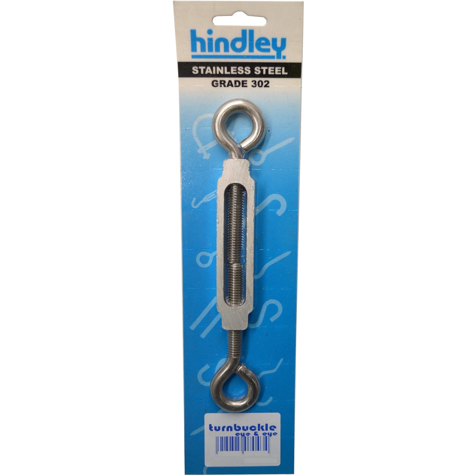 Hindley Turnbuckle Open Body Stainless Steel Eye & Eye 8mm Carded