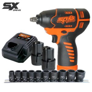 CORDLESS - 12V 3/8"DR IMPACT WRENCH KIT - 2.5AH X2 BATTERIES AND IMPACT SOCKET SET - SX DRIVE