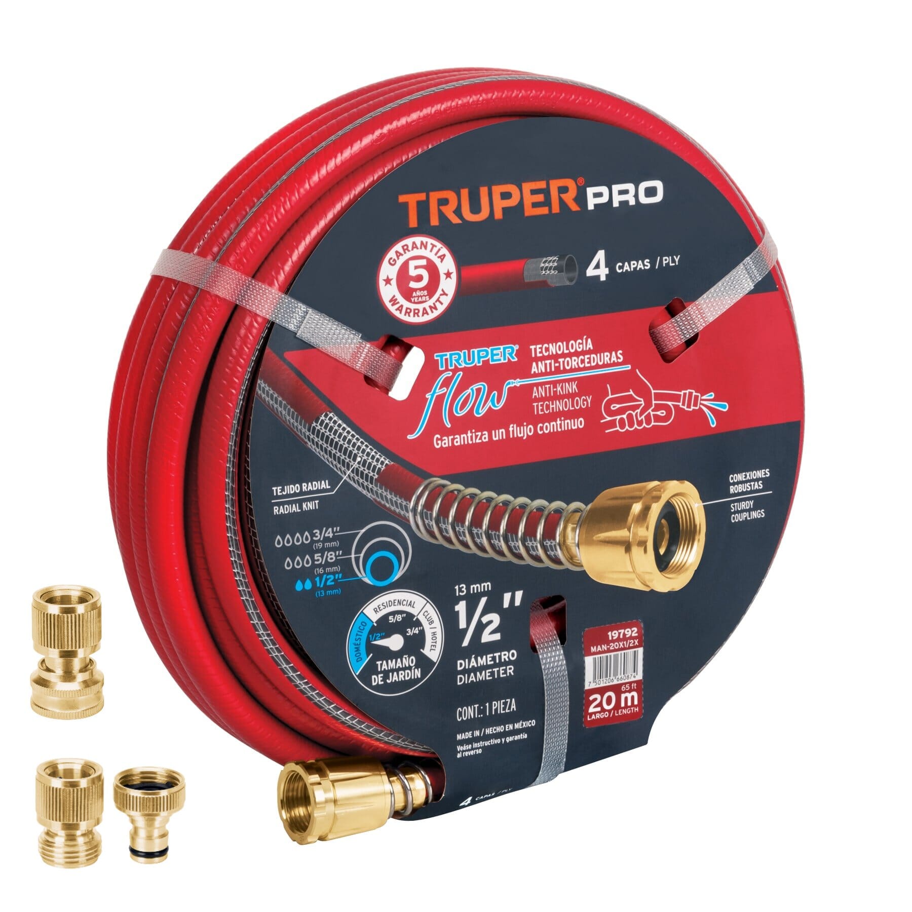 Truper Pro Garden Hose 12mm x 20m Fitted with Brass connectors