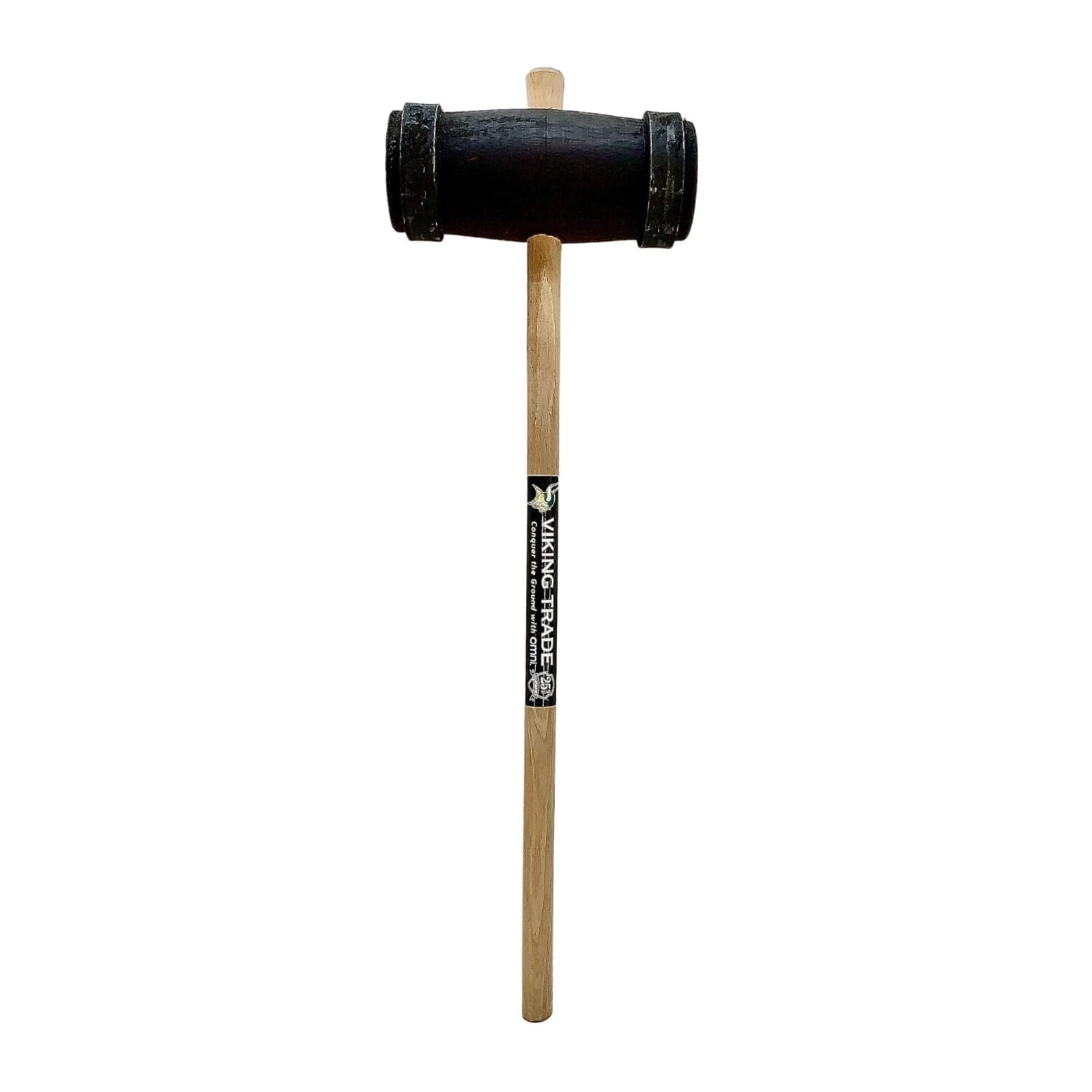 Viking Trade Wooden Maul. Wooden Head And Handle. Steel Ring On Each End Of The Head.