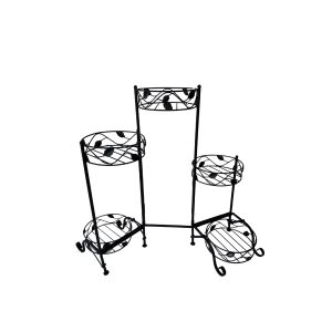 Omni Folding Metal Plant Stand Black Holds 5 Plants - 2 Pieces