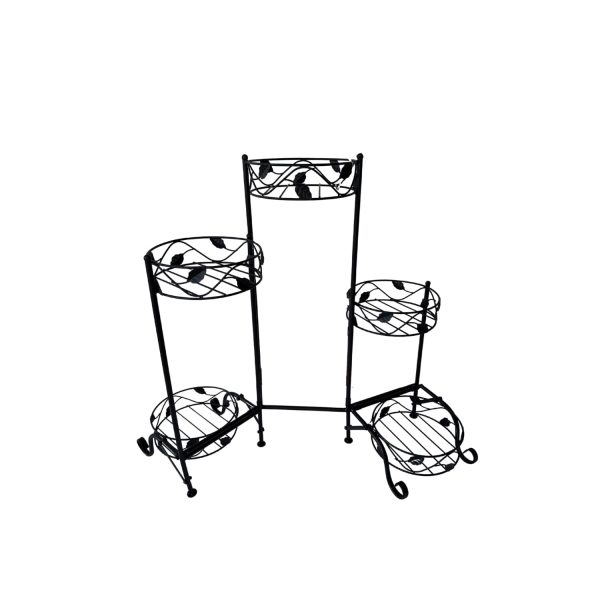 Omni Folding Metal Plant Stand Black Holds 5 Plants - 2 Pieces
