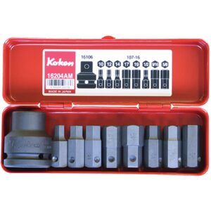 Koken 16204AM Impact Hex Bit Socket Set 9pc 3/4"Dr (Contains Bit Holder