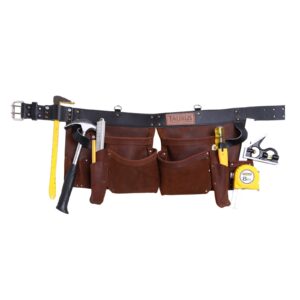 Taurus Tough Full Leather Split Leg Tool Belt Apron 4-Pocket Brown