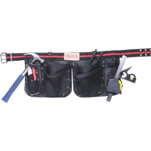 Taurus Tough Full Leather/Nylon Split Leg Tool Belt Apron 4-Pocket Black