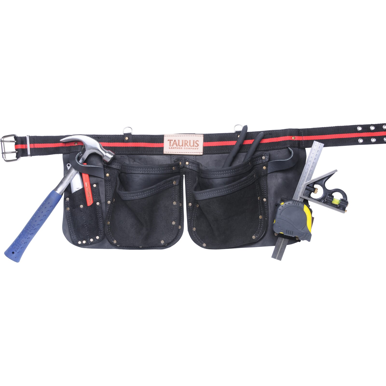 Taurus Tough Full Leather/Nylon Split Leg Tool Belt Apron 4-Pocket Black