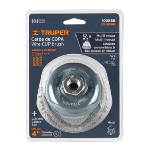 Truper Wire Cup Brush Crimped with Multifit Thread 100mm