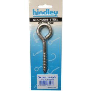 Hindley Screw Eye Stainless Steel 110mm x 10mm Carded