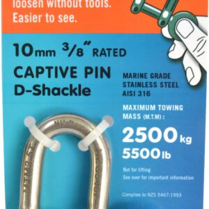 NU-D D Shackle Easy Tighten/Loosen Stainless Tested 2500Kg 10mm