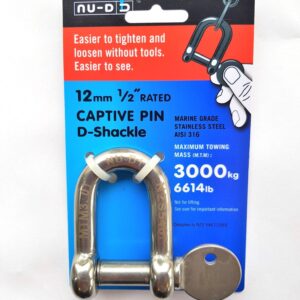 NU-D D Shackle Easy Tighten/Loosen Stainless Tested 3000Kg 12mm