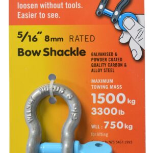 NU-D Bow Shackle Easy Tighten/Loosen Galvanised Tested  WLL 750Kg 8mm