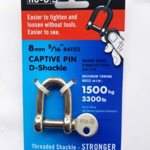 NU-D D Shackle Easy Tighten/Loosen Stainless Tested 1500Kg 8mm
