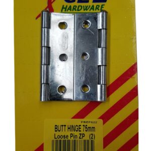 Xcel Butt Hinges - ZP Loose Pin 2-pce 75mm Carded