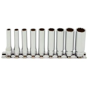 Koken RS2305A Deep Socket Set On Rail 12pt 9pc 1/4"Dr 3/16-1/2"
