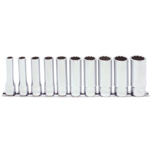 Koken RS4305A Deep Socket Set On Rail 12pt 10pc 1/2"Dr 3/8-15/16"