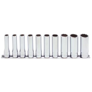 Koken RS4305M Deep Socket Set On Rail 12pt 10pc 1/2 "Dr 10-22mm