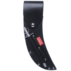 Taurus Tough Full Leather Curved Skinning Knife Sheath with Flap RH Black