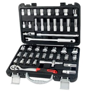 AmPro Socket Set 1/2" Dr 3/8"-1" & 8-32mm Metric/SAE 45pc 6pt (in Blowcase)