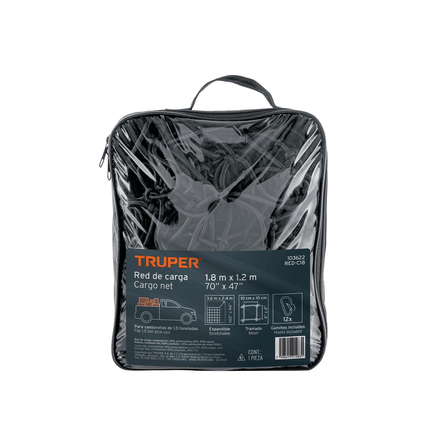 Truper Cargo Net 1.2m x 1.8 expands to 2.4x 3.6m