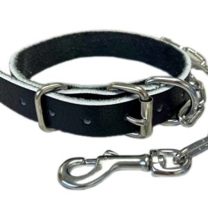 Taurus Tough Full Leather Drover Dog Collar Top Dee and Chain 25 mm x 570 mm Black
