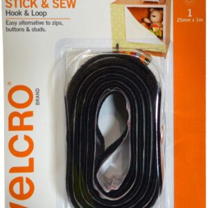 Velcro Stick & Sew Hook & Loop 25mm x 1m Black