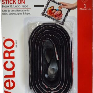 Velcro Stick on Hook & Loop Tape 25mm x 1m Black
