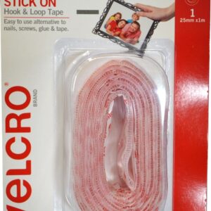 Velcro Stick on Hook & Loop Tape 25mm x 1m White