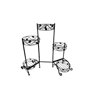 Omni Folding Metal Plant Stand Black Holds 5 Plants