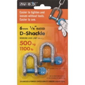 NU-D D Shackle Easy Tighten/Loosen Galvanised Tested 500Kg 6mm Twin Pack