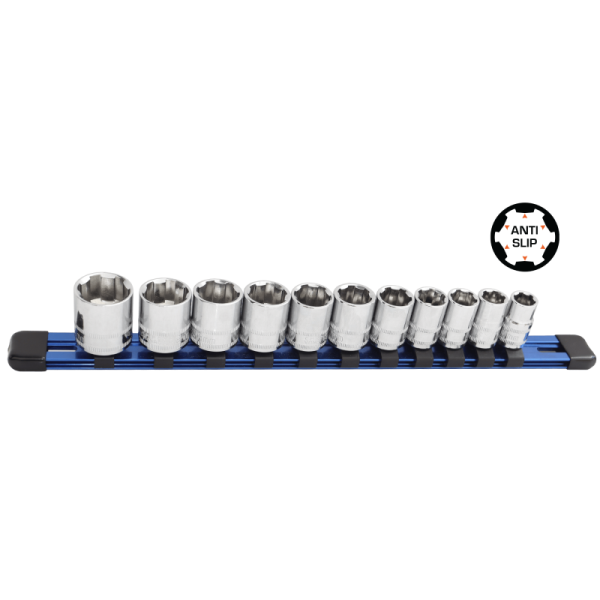 SOCKET - XTREME GRIP  1/4"DR 11PC METRIC  4-14MM
