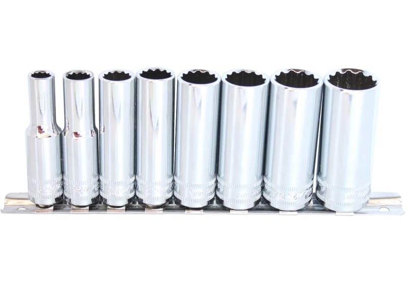 SOCKET RAIL 3/8DR DEEP 12PT 8PC SAE