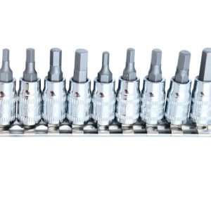 SOCKET RAIL 1/4DR INHEX METRIC/SAE 9PC