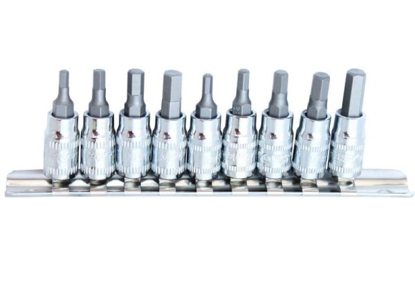 SOCKET RAIL 1/4DR INHEX METRIC/SAE 9PC