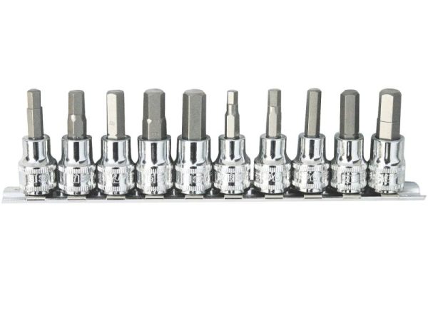 SOCKET RAIL 3/8DR INHEX METRIC/SAE 10PC