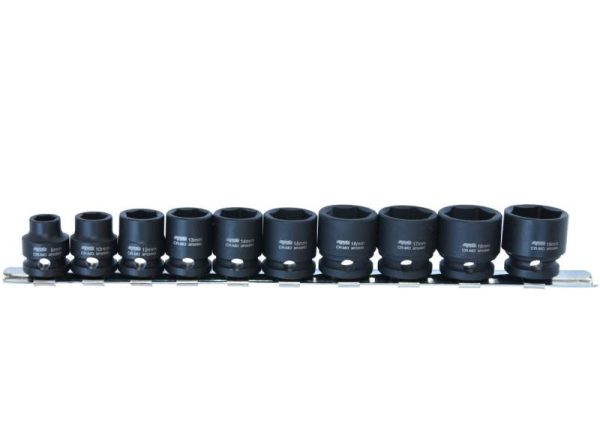 SOCKET RAIL IMPACT 3/8DR STUBBY 6PT METRIC 10PC