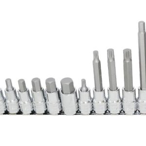 SOCKET RAIL SET 1/2"DR 13PC METRIC INHEX/SPLINE